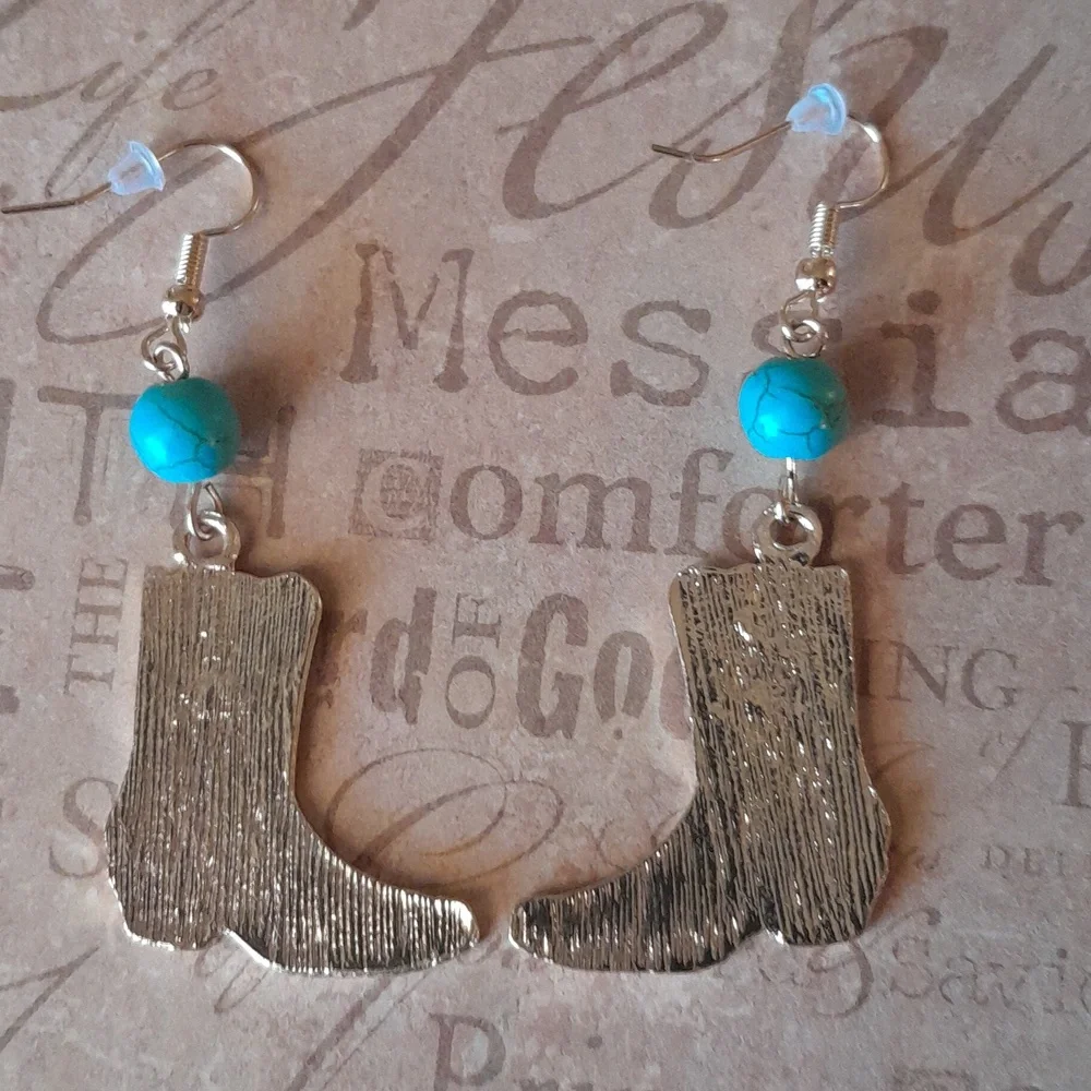 Cowboy Boot Earrings with Turquoise Beads
